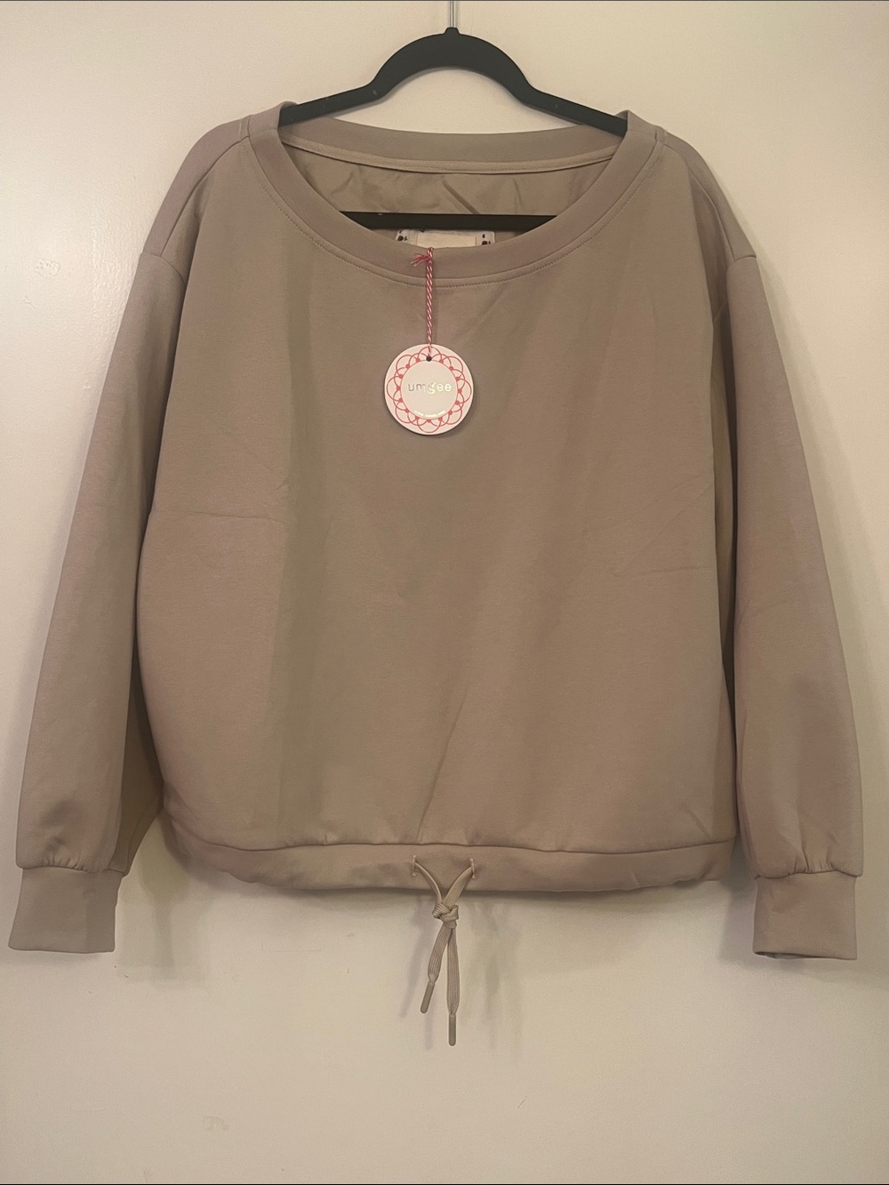 Umgee Cozy Drawstring Hem Sweatshirt in Taupe / Tan
